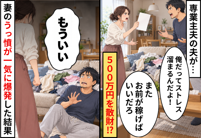 専業主夫の夫が【500万円】を散財！？「またお前が稼げばいいだろ」⇒妻のうっ憤が一気に爆発した【結果】