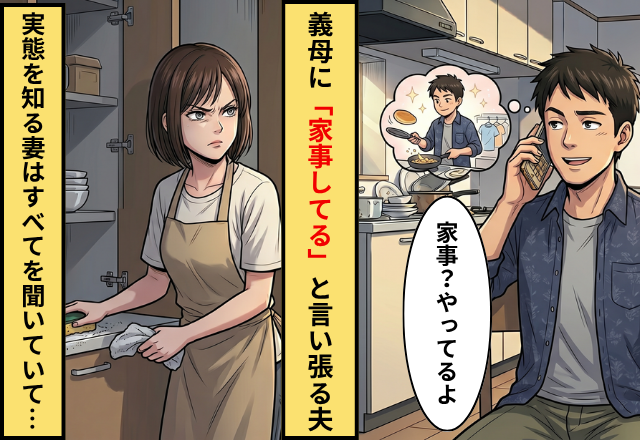 義母に「家事やってる」と虚勢を張る夫。しかし⇒いつも後処理する嫁が、その会話を聞いていた話。