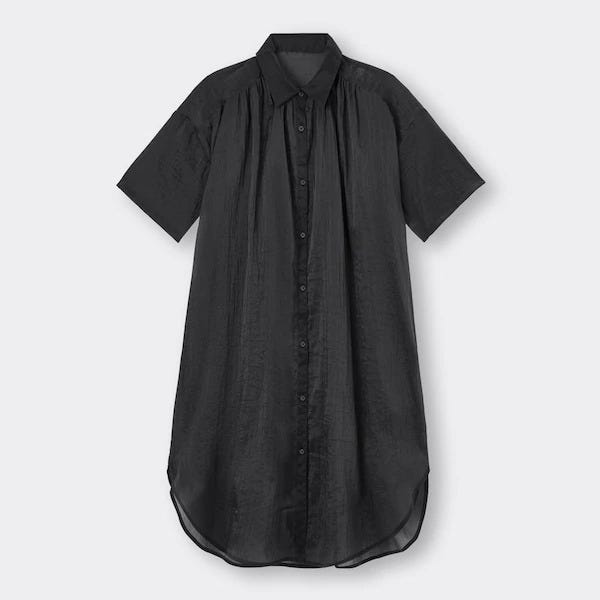 GU レディース 夏 透けアイテム GU レディース アイテム おすすめ オススメ プチプラ コスパ 高見え おしゃれ オシャレ お洒落 2022 透け感 シアーロングシャツ シアーシャツ 黒 ブラック シャツ ロングシャツ