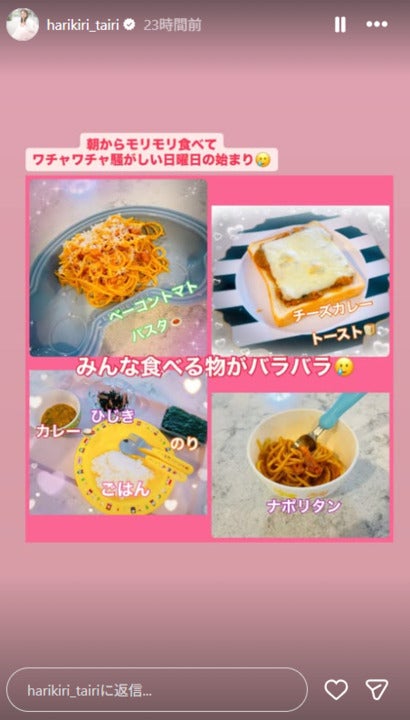 平愛梨Instagramストーリーズより