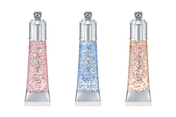 (左から)「15thアニバーサリー リップグロス01 pink brilliance」<メインカラー>「同02 blue brilliance」「同03 pink&gold brilliance」 (C)JILL STUART Beauty