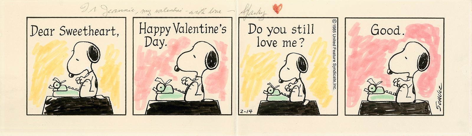 「ピーナッツ」原画　1985年2月14日（C）Peanuts Worldwide LLC