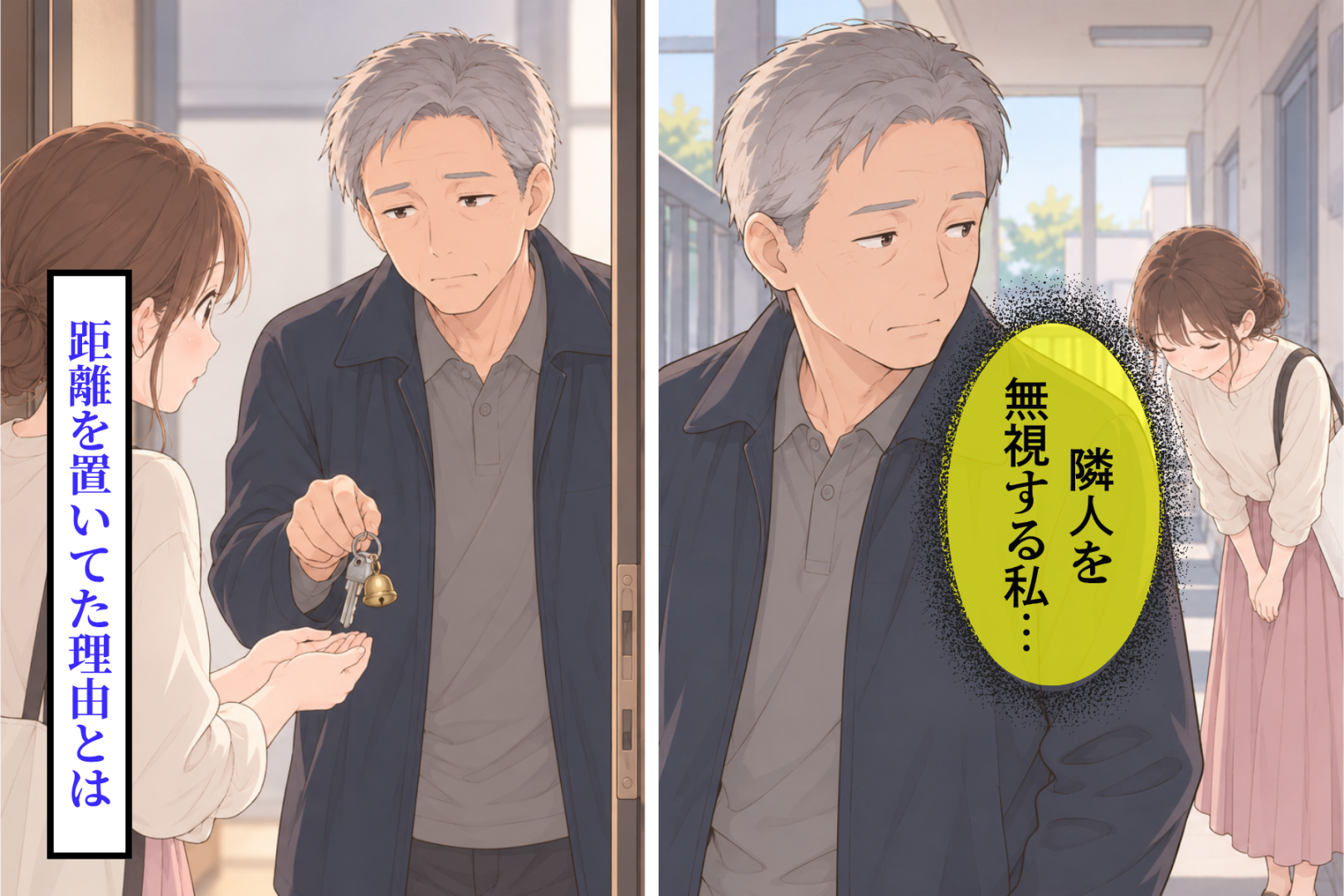 隣に越してきた女性の挨拶に、目をそらし続けた私→管理会社からの電話で決めていたこと