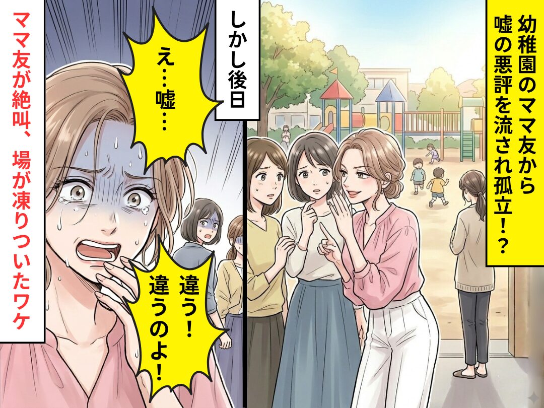 幼稚園で…嘘の悪評を流し、孤立させるママ友！？しかし後日⇒「え…嘘…違う！」ママ友が絶叫、場が凍りついたワケ