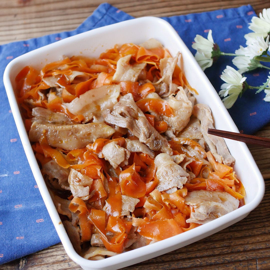 【作り置き】ひらひらにんじんと豚肉の生姜焼き