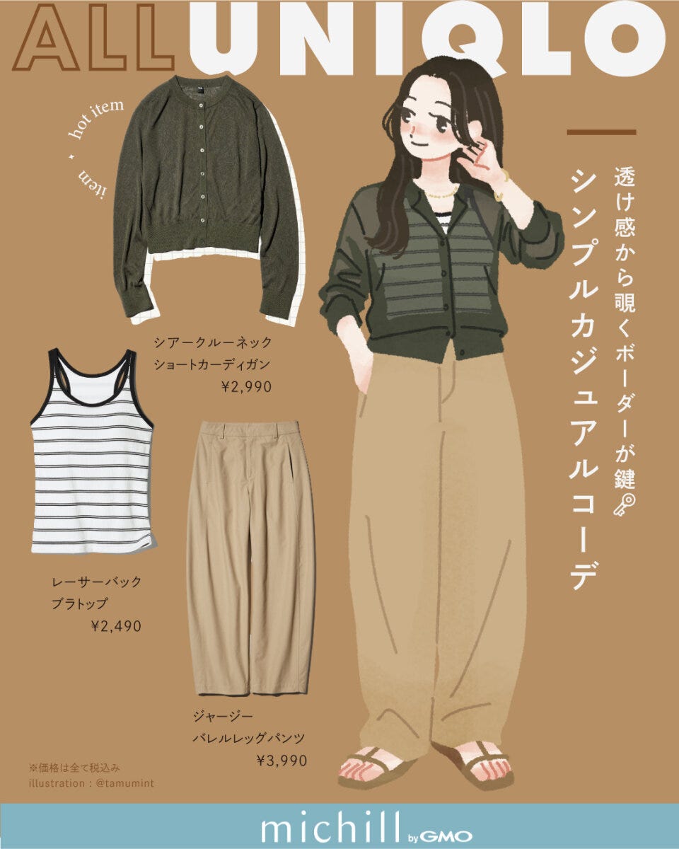 2026春夏大人女性おすすめALLユニクロ透け感ボーダーコーデ