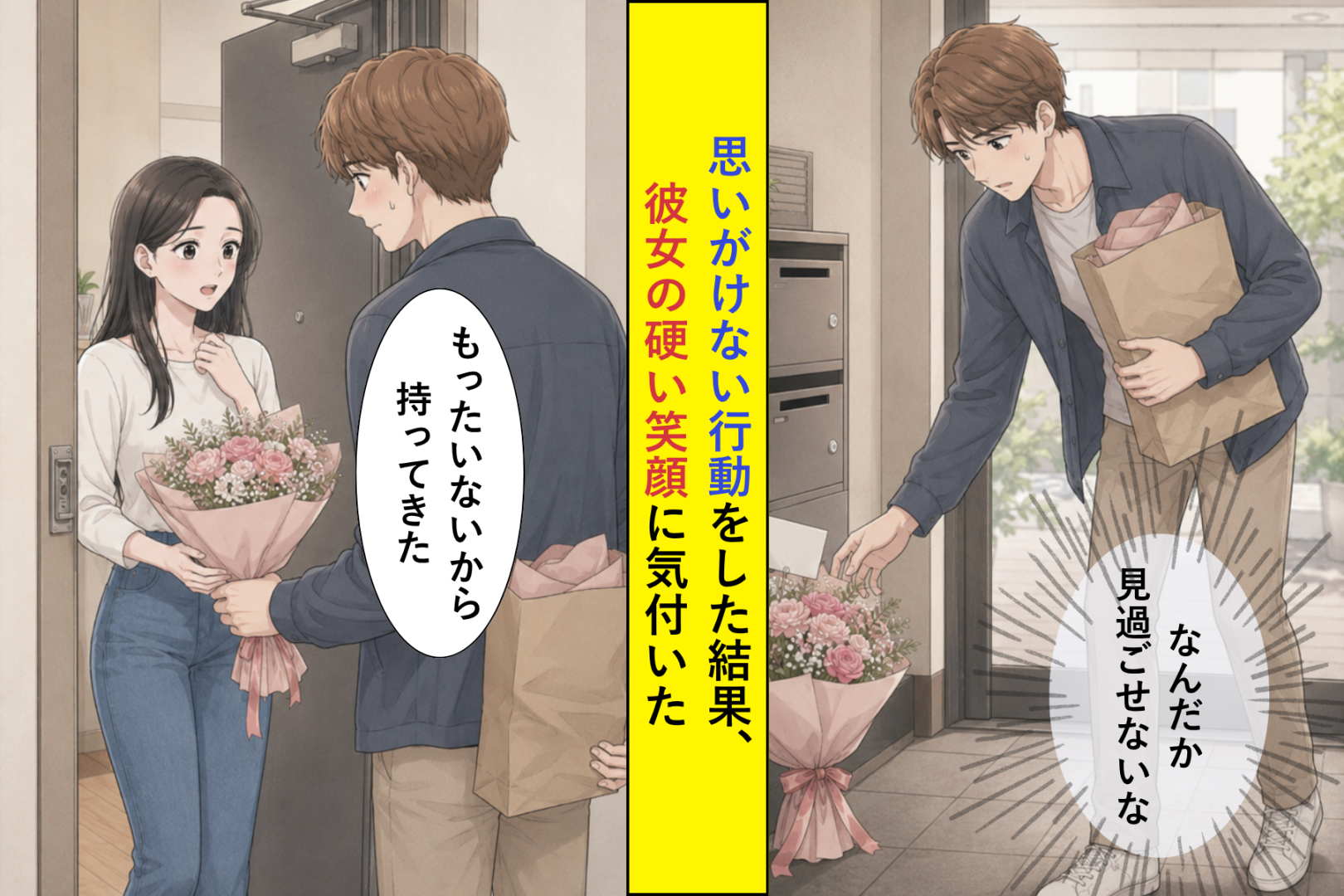 本当は別の花束を隠していた。初めて行く彼女の部屋で、僕は前の住人宛ての花を渡してしまった