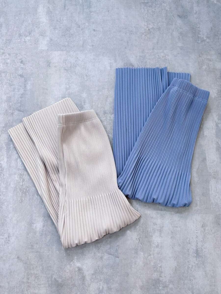 cocaランダムリブロングIラインスカート　ライトベージュ＆ライトブルー