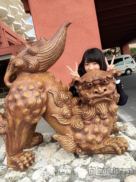 シーサーと初対面?(画像:所属事務所提供)