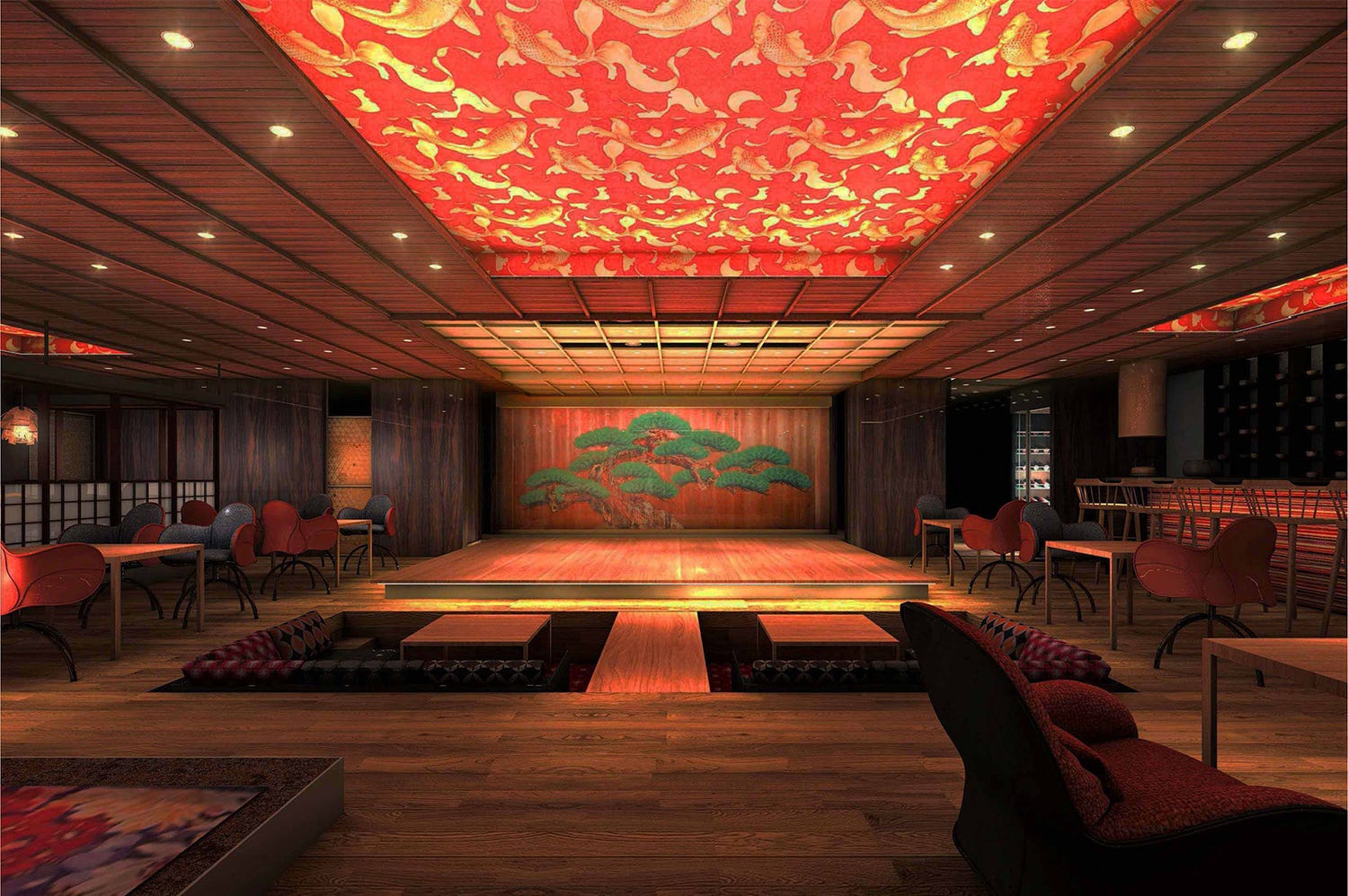 日本橋に劇場型レストラン「水戯庵」、能や狂言を鑑賞しつつ寿司を堪能