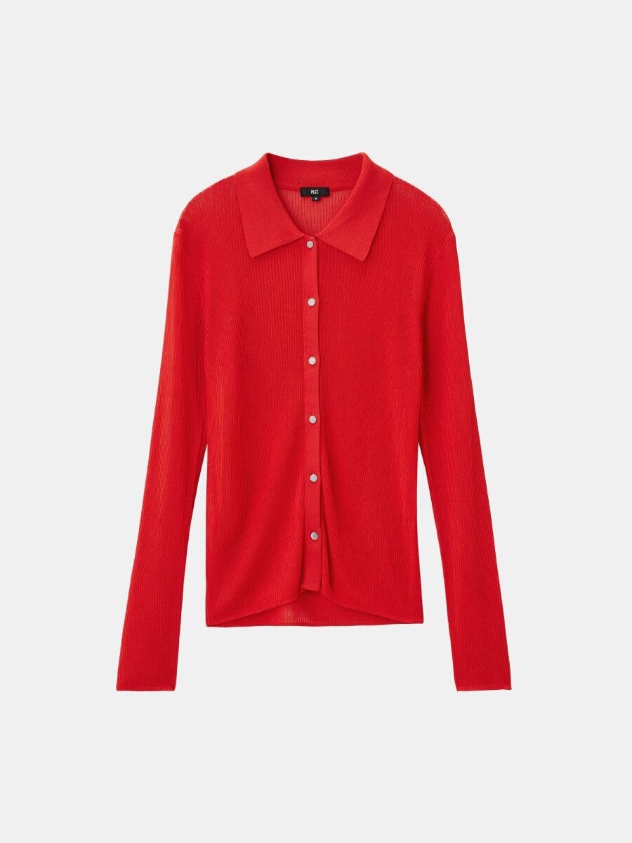 PLSTのレーヨンブレンドシアーポロカーディガン