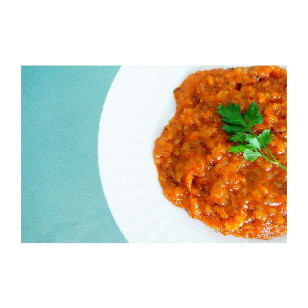 カルディの粒こんにゃくのすっきりリゾット濃厚えび味で作ったリゾットの写真