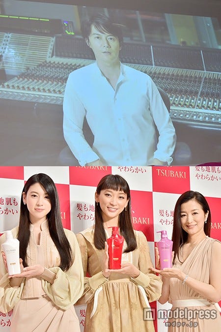 「TSUBAKI」新CM発表会／（上段）福山雅治、（下段左から）三吉彩花、杏、鈴木京香【モデルプレス】