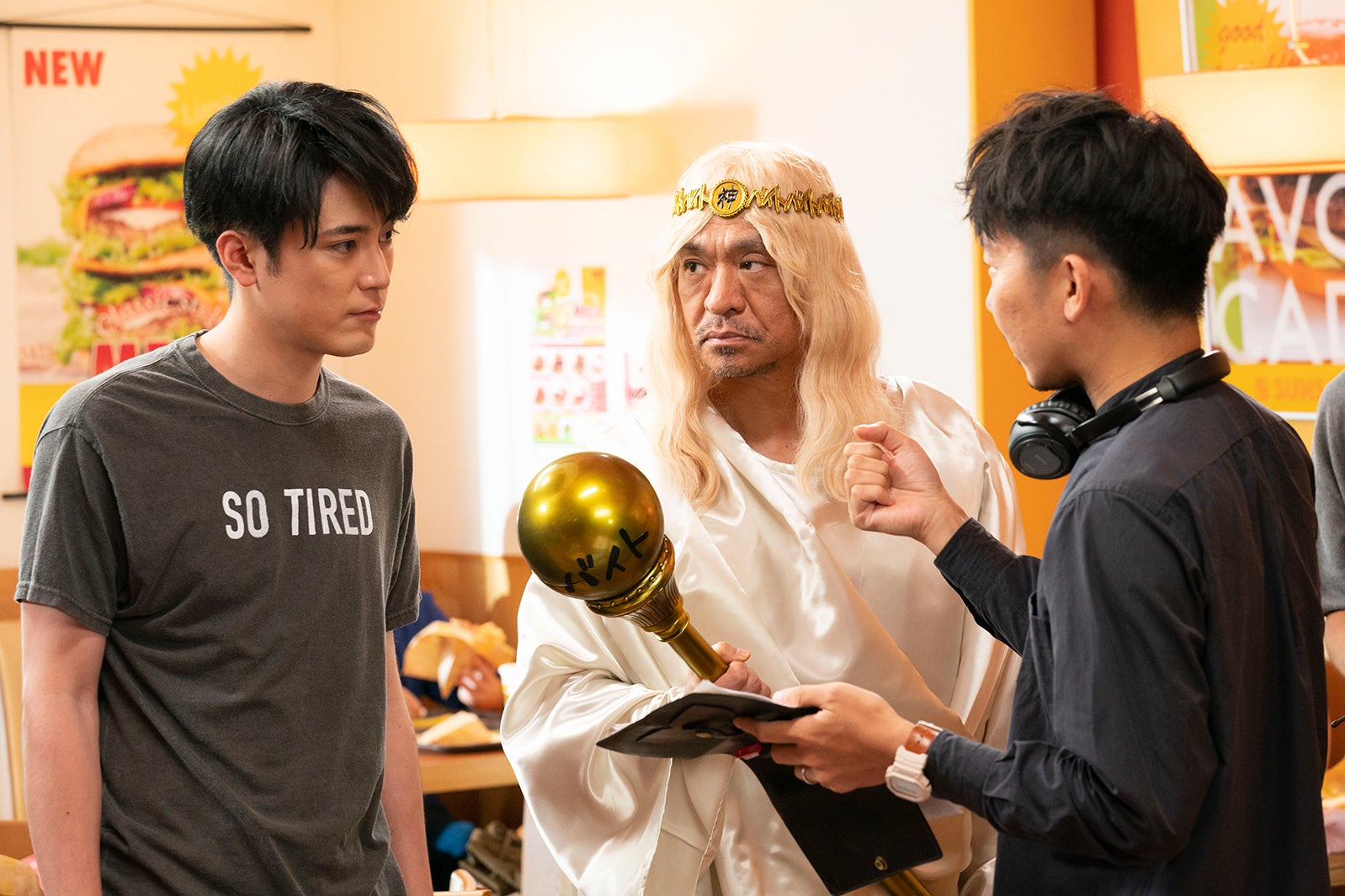 間宮祥太朗、松本人志／新CMメイキングカットより（提供写真）