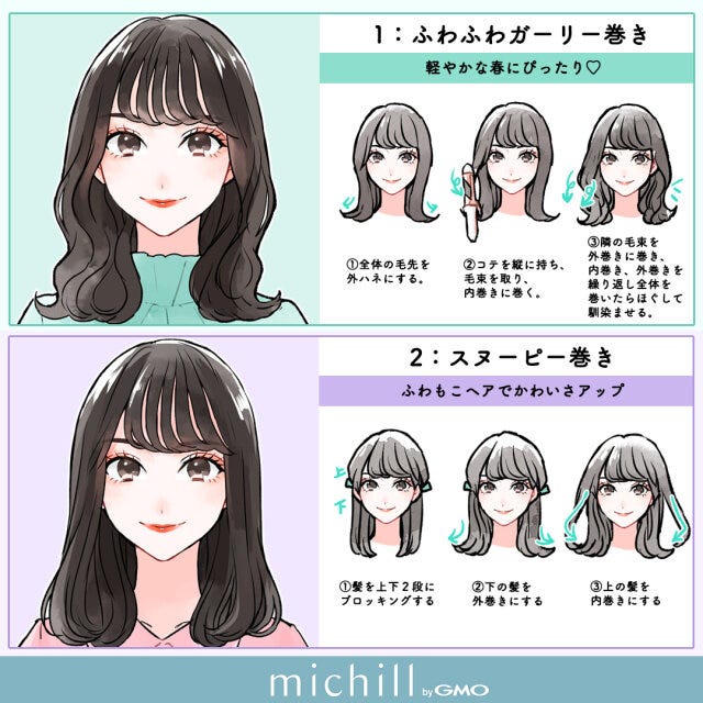 巻き髪　簡単すぎ　誰でもできる　今っぽヘア　8style　あおいみのこ　イラスト　ふわふわガーリー巻き　スヌーピー巻き