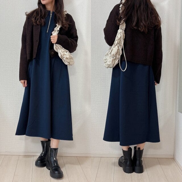 ユニクロスフレヤーンショートカーディガン ユニクロスフレヤーンショートカーディガンとワンピースコーデ