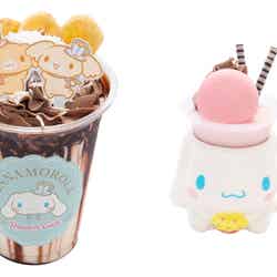 ココ&ナッツのチョコバナナドリンク700円、シナモンのカップデザート700円(C)2019 SANRIO CO.,LTD.