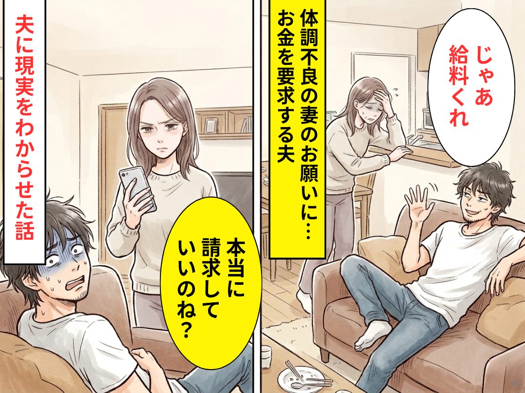 体調不良の妻が夫に家事を頼むと…「じゃあ給料くれ」しかし⇒「本当に請求していいのね？」夫に”現実をわからせた”話