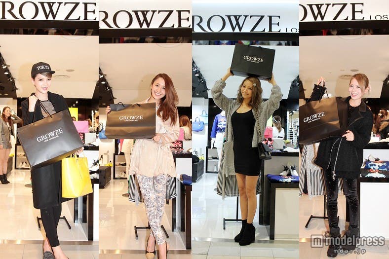 「GROWZE」ルミネエスト新宿店のオープンに駆けつけた(左から)孫きょう、向山志穂、小泉梓、鈴木あや