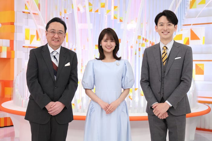 (左から)三宅正治アナウンサー、井上清華アナウンサー、生田竜生アナウンサー(C)フジテレビ