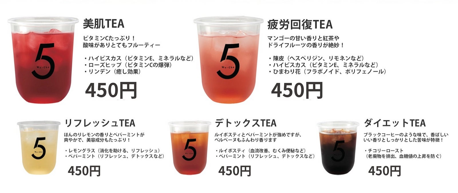 ハーブティー5種／画像提供：Sugar Factory