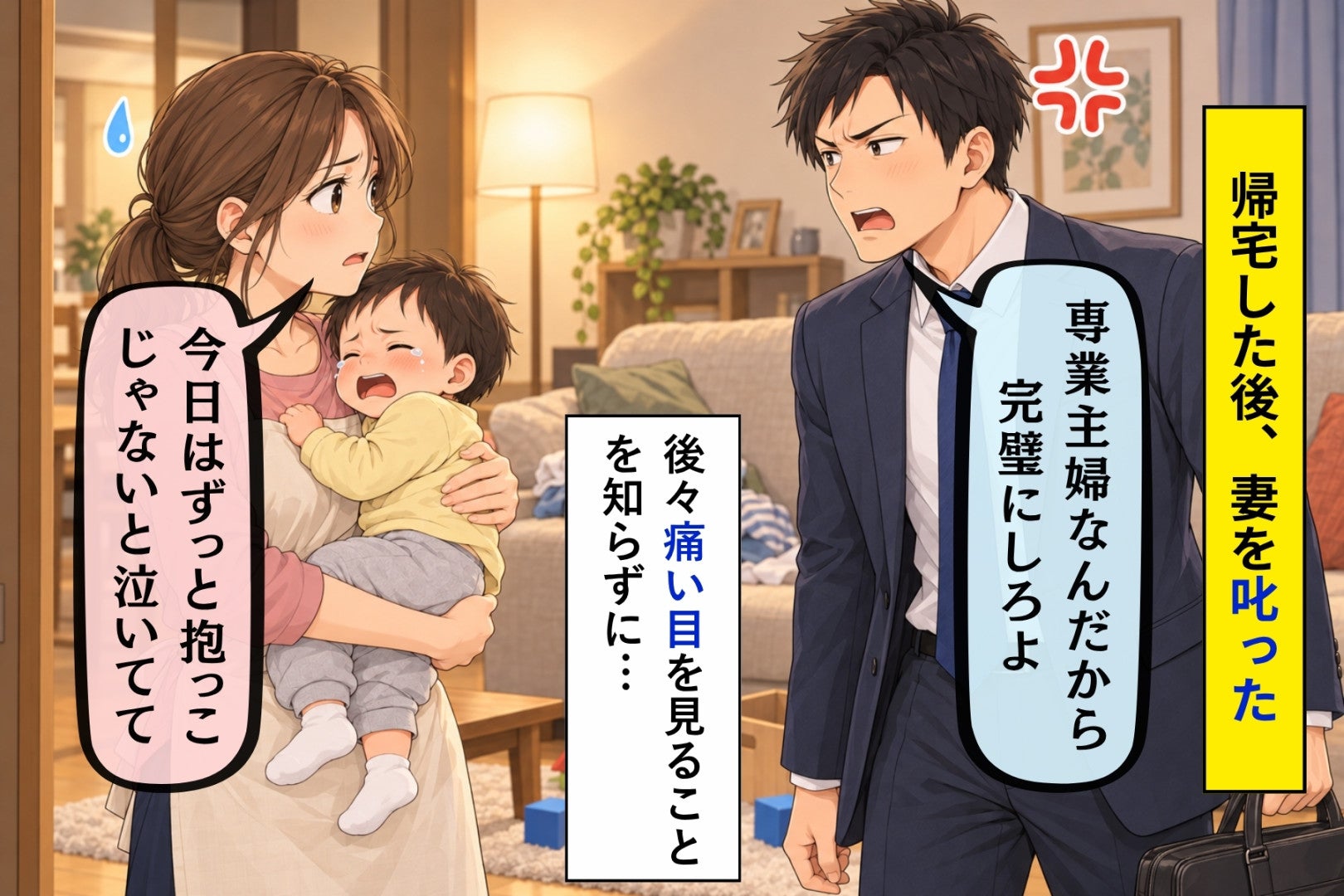 「専業主婦なんだから完璧にしろよ」と妻を叱った俺が、家事と育児を任された１日に母から聞いた事情