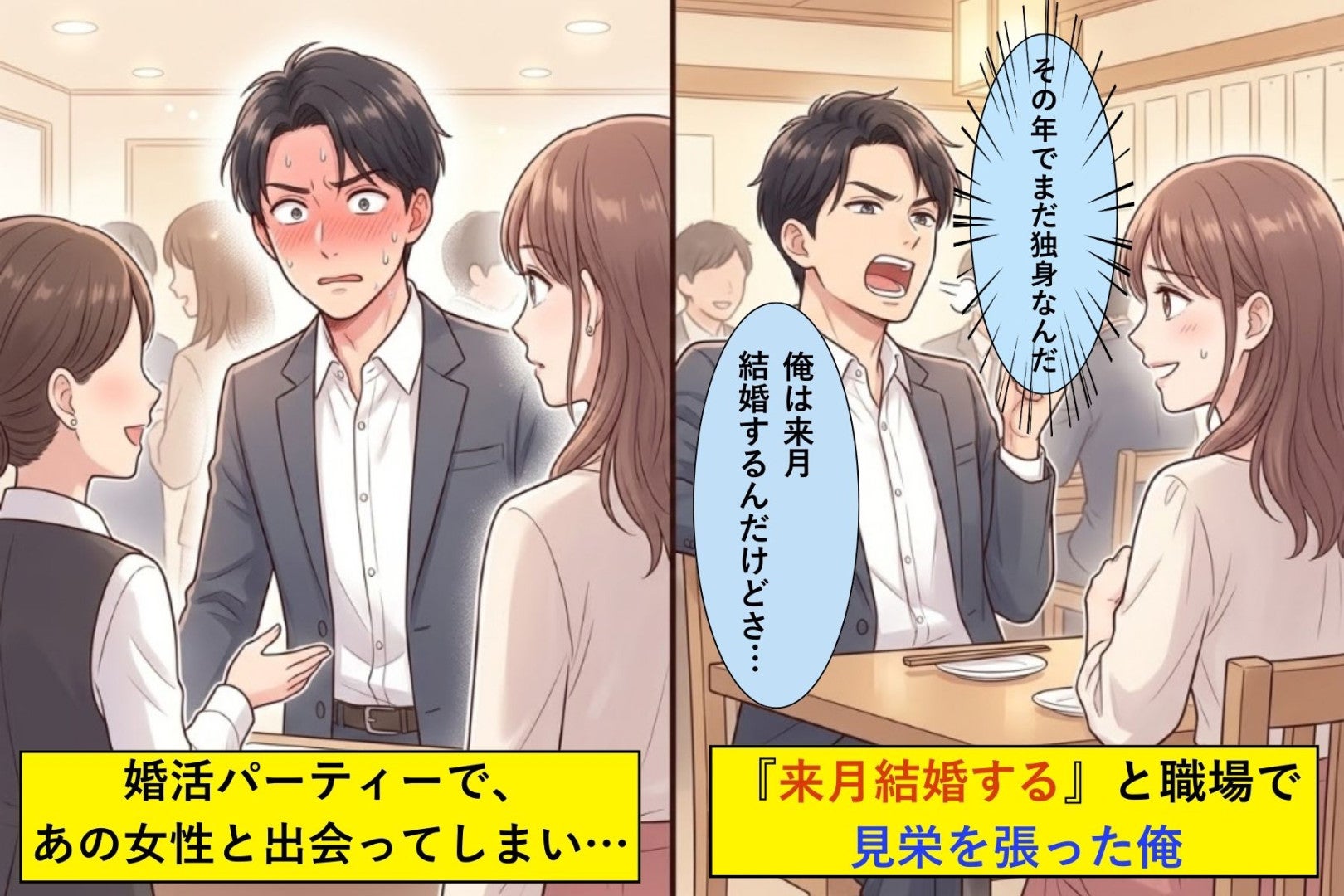 『来月結婚する』と職場で見栄を張った俺→婚活パーティーで“3回目のご参加ですね”とあの女性の前で晒された