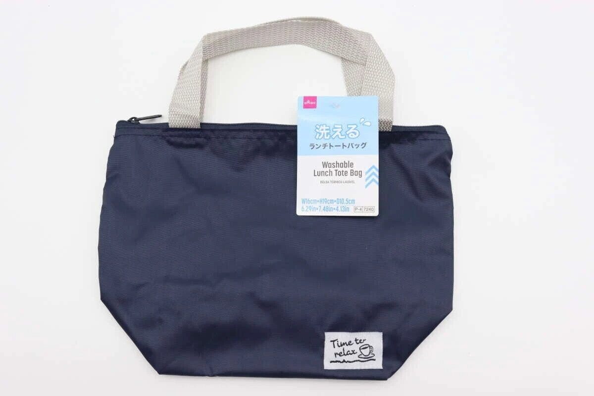 洗えるランチトートバッグの全体像と商品タグ
