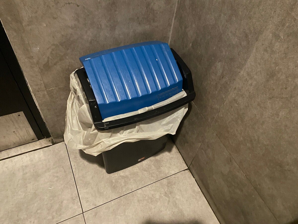 基本的に紙は流せず、トイレ脇に設置されたゴミ箱に捨てることが多い