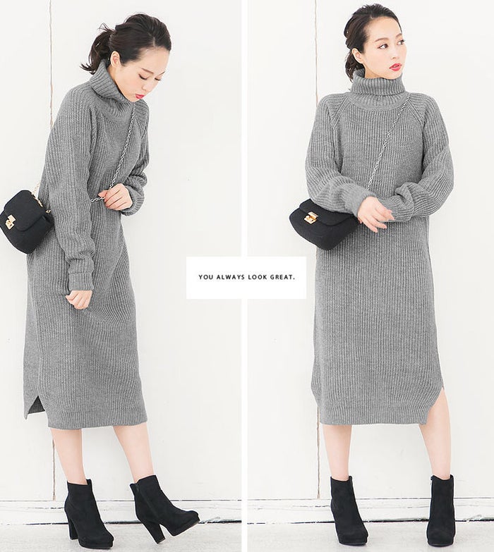 今季人気no 1 ロングニットワンピ の着痩せコーデ術 モデルプレス