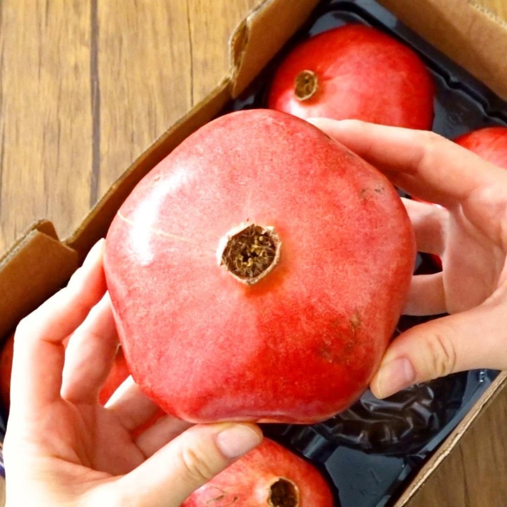 コストコのアメリカ産ざくろを手に持っている写真