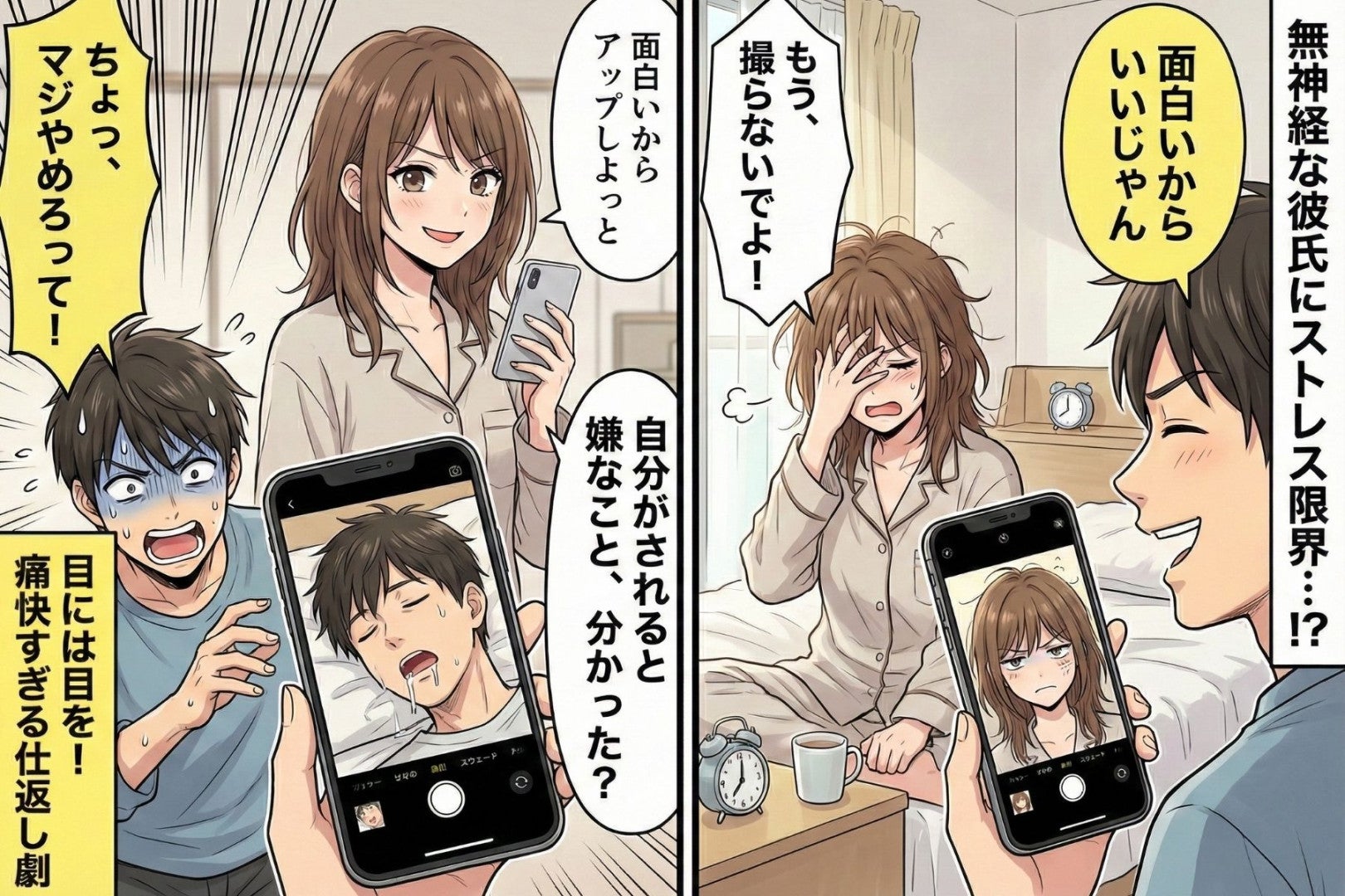 「それ、面白いね。SNSに挙げよ」私にスマホを向け続ける彼→流石にしつこすぎたので、痛い目をみてもらった結果