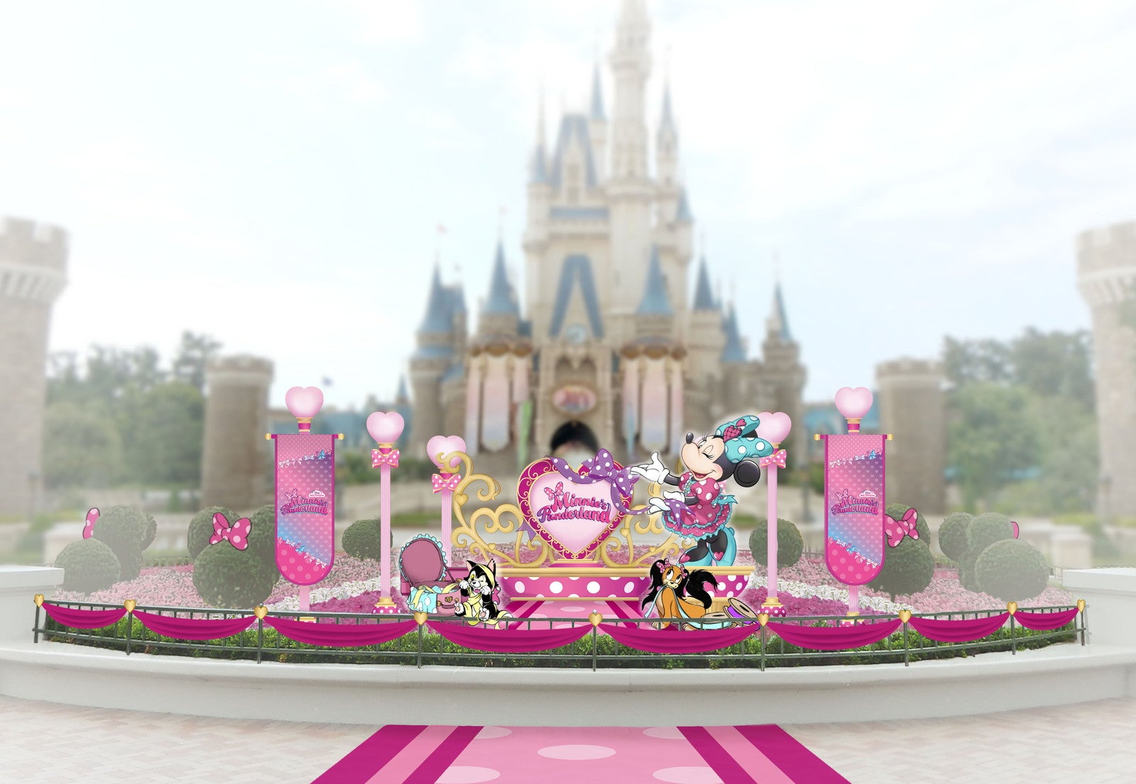 シンデレラ城前でミニーがお出迎え（C）Disney