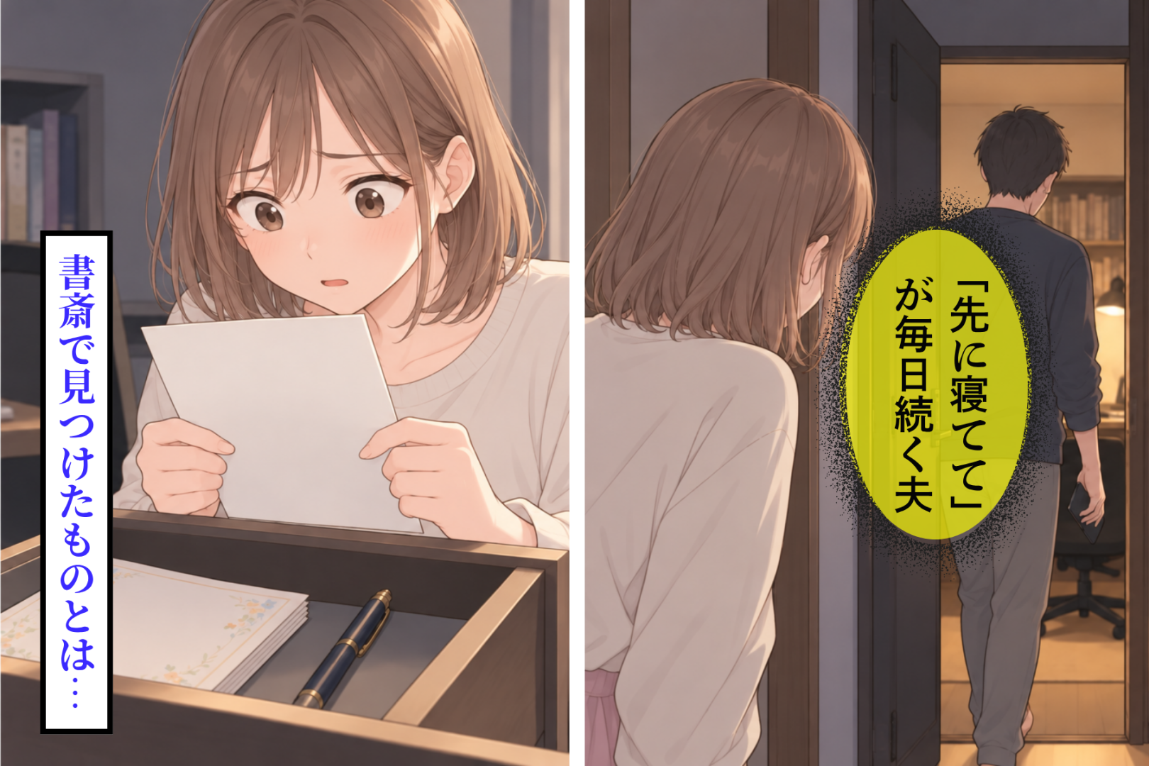 「先に寝てて」が続く夫を疑った私→書斎の引き出しで見つけた物の正体