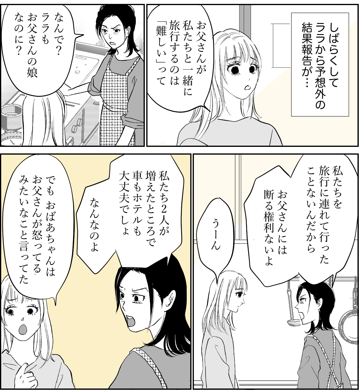 前妻とその娘が私の家族旅行に強行参加しようとする