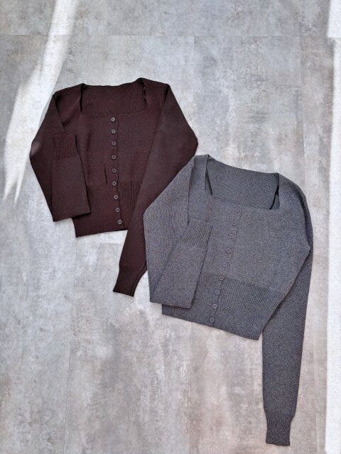 coca ハイゲージニットスクエアカーディガン ブラウン チャコール coca ハイゲージニットスクエアカーディガン ブラウン チャコール
