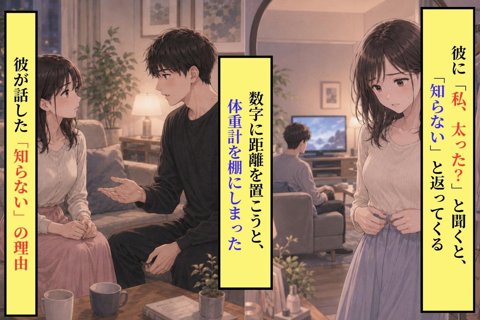 「私、太った？」に「知らない」と返し続けた彼→体重計を隠した私に、彼が言った一言
