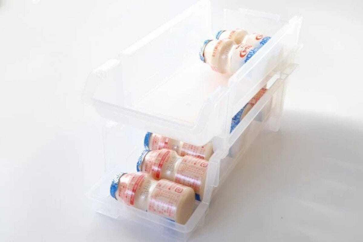 ダイソー　乳酸菌飲料ラック　クリアー　スタッキング　使用例