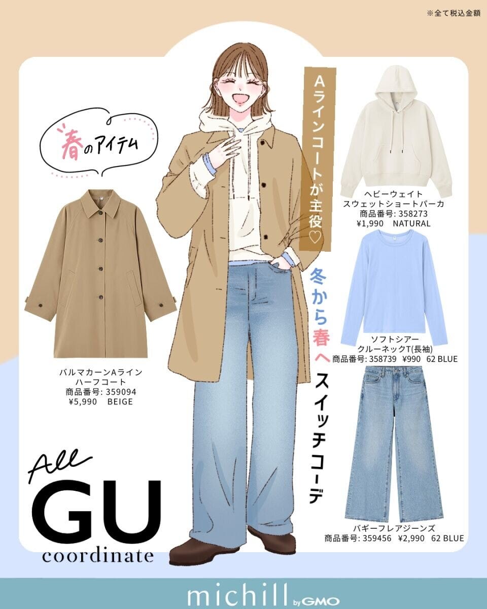2026春上下guベージュコートコーデ