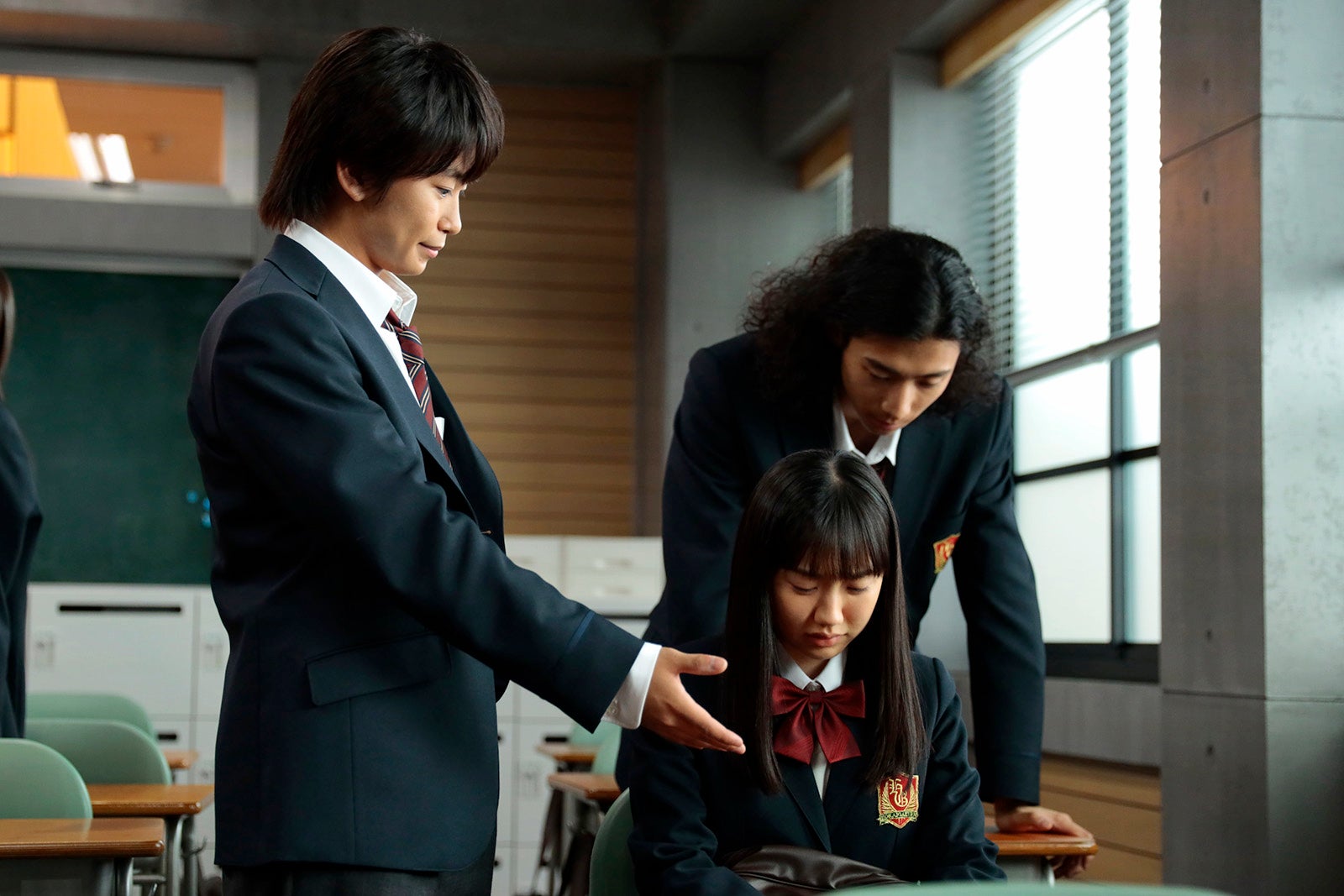 加藤清史郎、芦田愛菜、橘優輝「最高の教師 1年後、私は生徒に■された」第1話より（C）日本テレビ