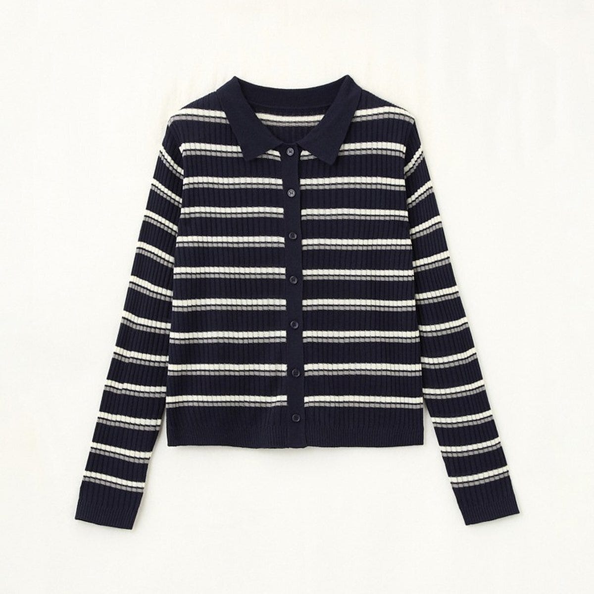 しまむらのマルチボーダーリブニットカーディガン（田中里奈）