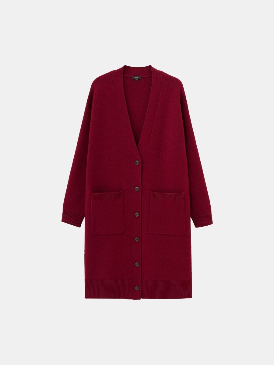 2026plst女性値下げウールコットンブレンドロングカーディガン