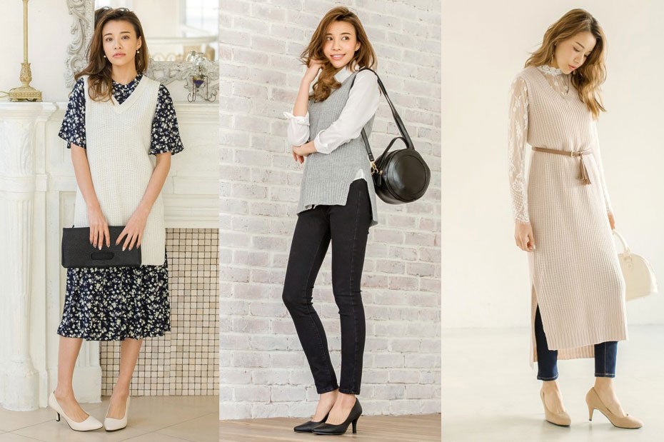 コーデの幅が広がる、レイヤードスタイルはノースリニットで