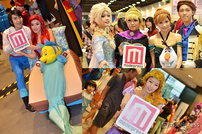 ディズニーの人気アニメ「リトル・マーメイド」や「アナと雪の女王」、「塔の上のラプンツェル」などのキャラクターコスプレで来場者した人々の姿も