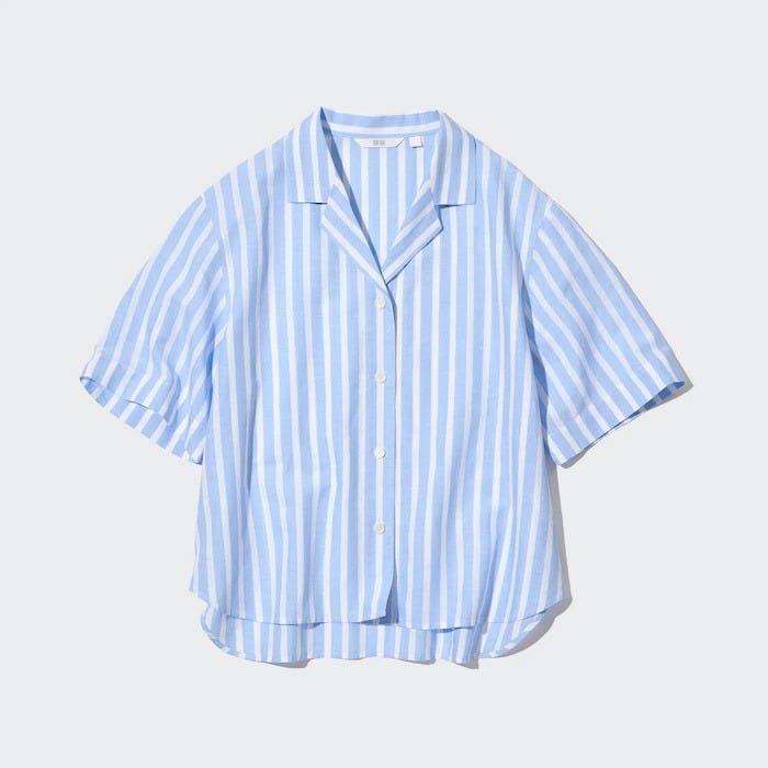 ユニクロ　uniqlo　レディース　おすすめ　オススメ　コスパ　2023　春夏　新作　2月発売　2月　リネンブレンドストライプオープンカラーシャツ　シャツ　オープンカラーシャツ　ストライプシャツ　ストライプ　ストライプ柄　リネンブレンド