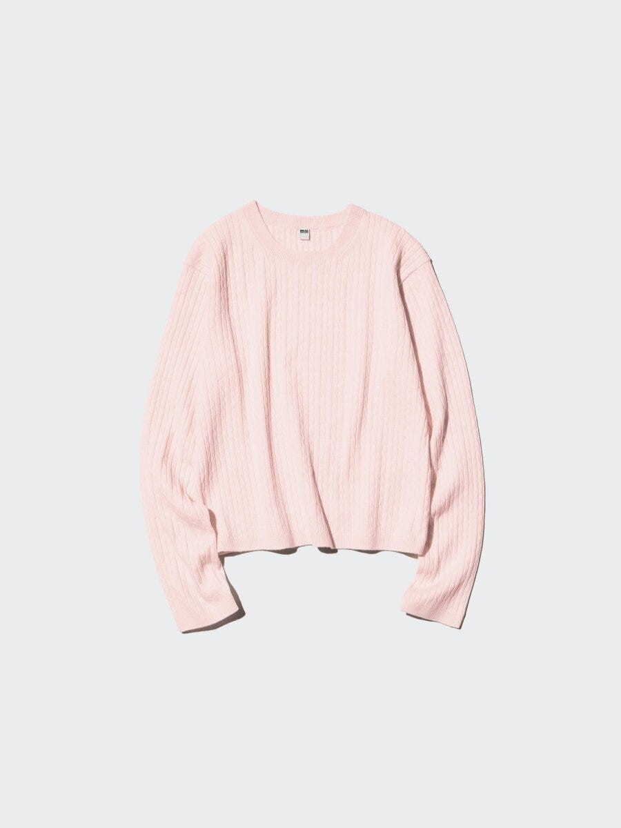 2025春ユニクロ大人女性おすすめミニケーブルクルーネックセーター