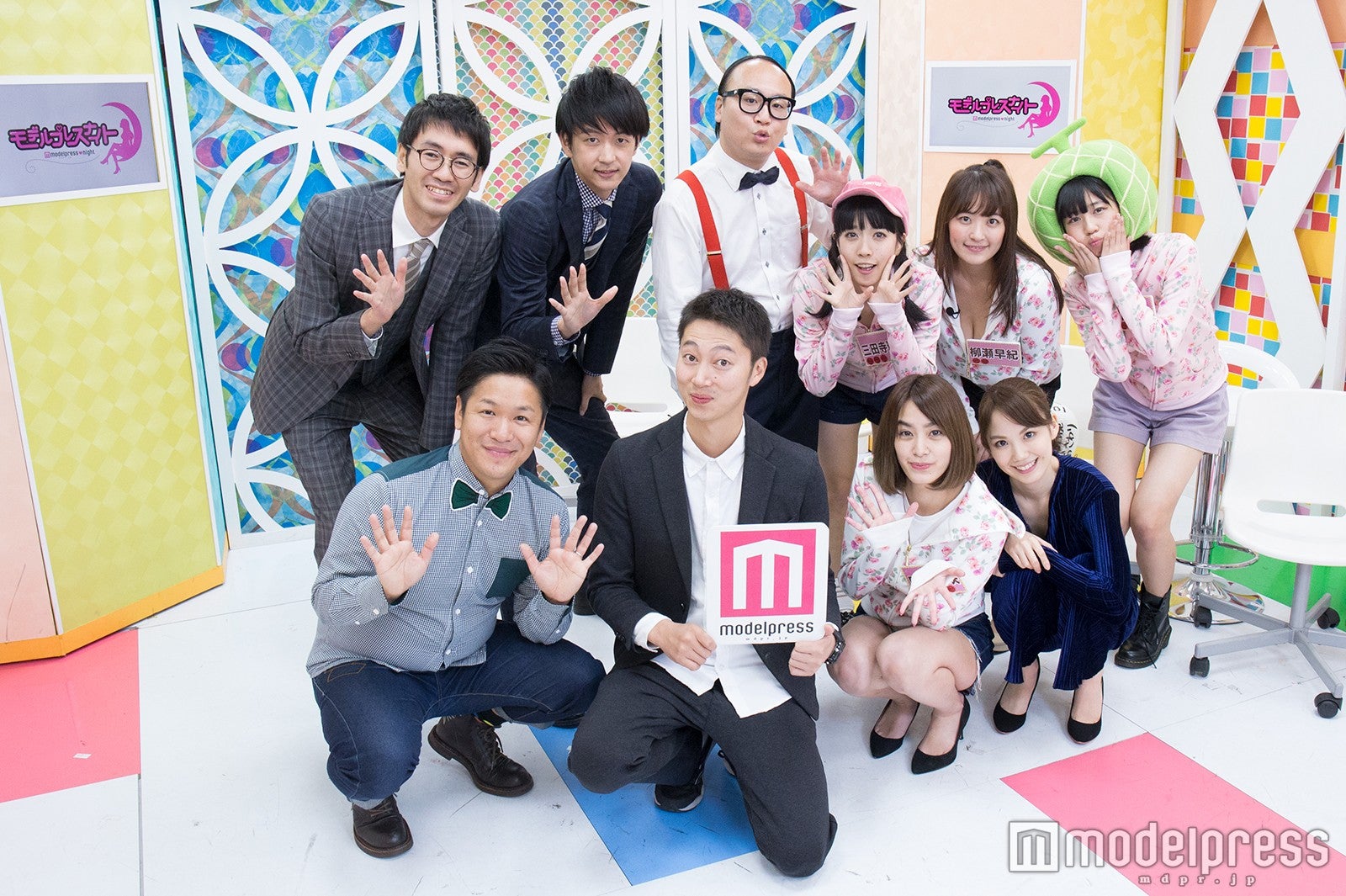 （前列左から）はんにゃ、田森美咲、妹田佳奈子（後列左から）コマンダンテ、たかし、三田寺理紗、柳瀬早紀、山口めろん （C）モデルプレス