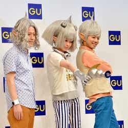 きゃりーぱみゅぱみゅ(中)とピース(右:綾部祐二、左:又吉直樹)