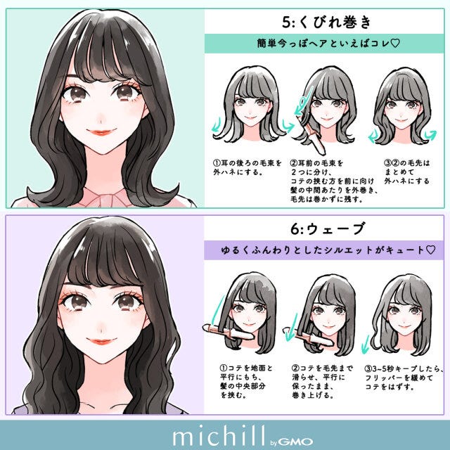 巻き髪　簡単すぎ　誰でもできる　今っぽヘア　8style　あおいみのこ　イラスト　くびれ巻き　ウェーブ