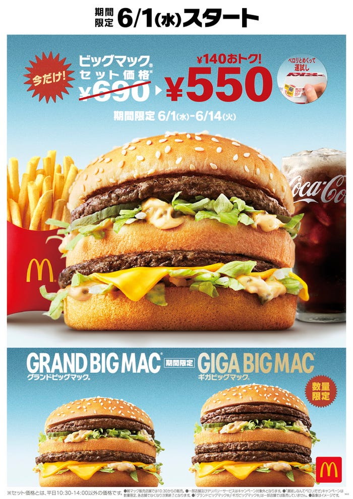 ビッグマック、グランドビッグマック、ギガビッグマック/画像提供:日本マクドナルド